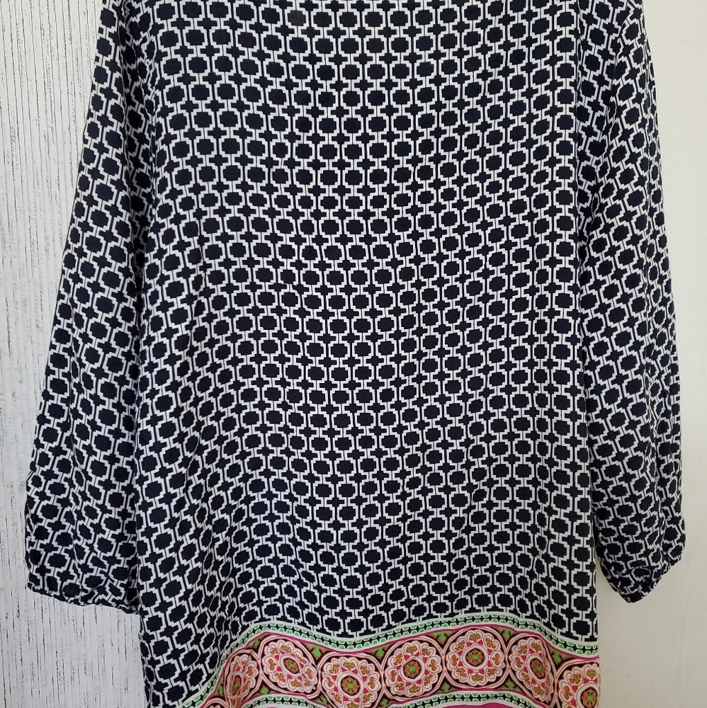 Crown & Ivy Blue & White blouse with tassels XL